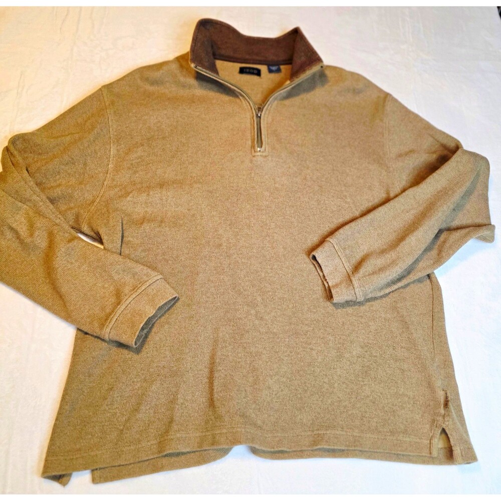 IZOD Honeycomb Quarter-Zip Sweater Large Camel Heather Colorway